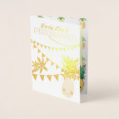 Custom Text/Gold Party Ananas Kawaii Beach Folienkarte (Vorderseite)