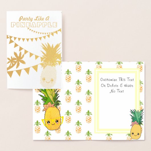 Custom Text/Gold Party Ananas Kawaii Beach Folienkarte (Anzeige)