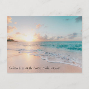 Custom Text Gorgeous Golden Hour Oahu Hawaii Beach Postkarte