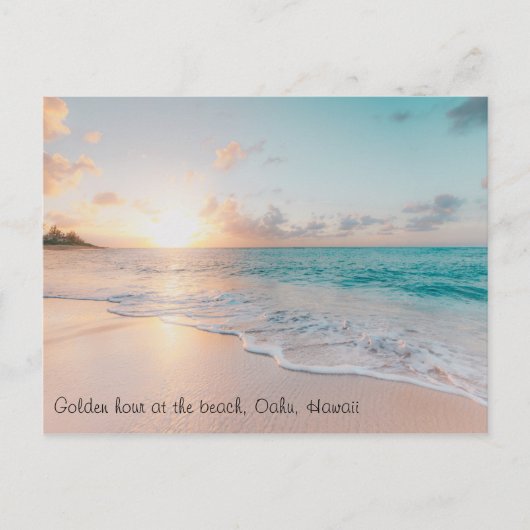 Custom Text Gorgeous Golden Hour Oahu Hawaii Beach Postkarte (Vorderseite)