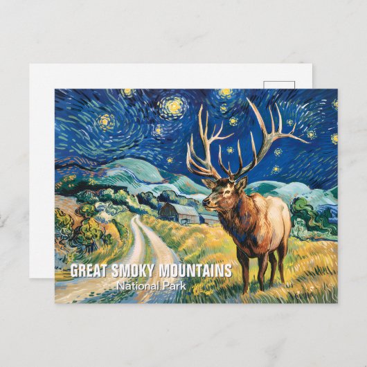 Custom Text Great Smoky Mountains Elk Van Gogh Art Postkarte (Vorne/Hinten)
