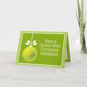 Custom text green Tennis bauble Christmas Karte