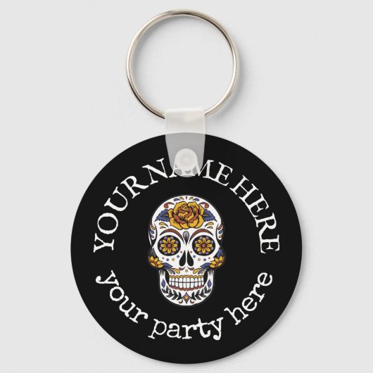Custom Text Halloween Sugar Skull La Santa Muerte Schlüsselanhänger (Vorderseite)