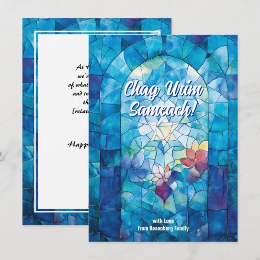 Custom text Happy Hanukkah ✡️, Buntglas Feiertagskarte (Vorne/Hinten)