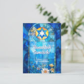 Custom text Happy Hanukkah, Buntglas Postkarte (Stehend Vorderseite)
