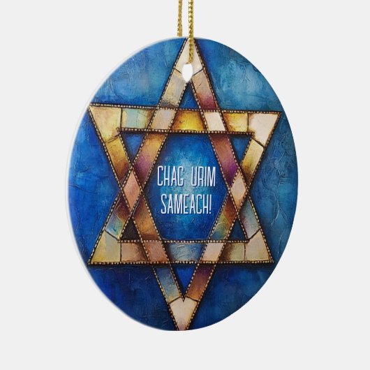 Custom text Happy Hanukkah ✡️, Star von David Keramik Ornament (Rechts)