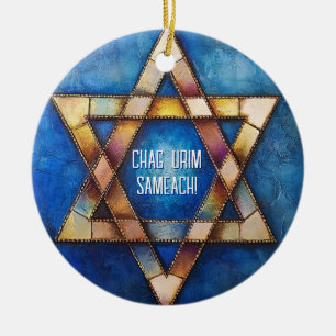 Custom text Happy Hanukkah ✡️, Star von David Keramik Ornament