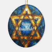 Custom text Happy Hanukkah ✡️, Star von David Keramik Ornament (Links)