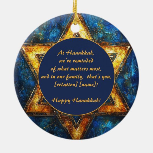 Custom text Happy Hanukkah ✡️, Star von David Keramik Ornament (Hinten)