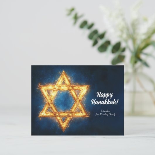 Custom text Happy Hanukkah ✡️, Star von David Postkarte (Stehend Vorderseite)