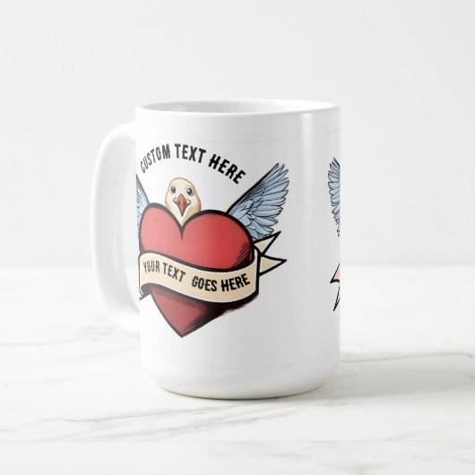 Custom Text | Heart Funny Seagull Tattoo Kaffeetasse (Vorderseite Links)