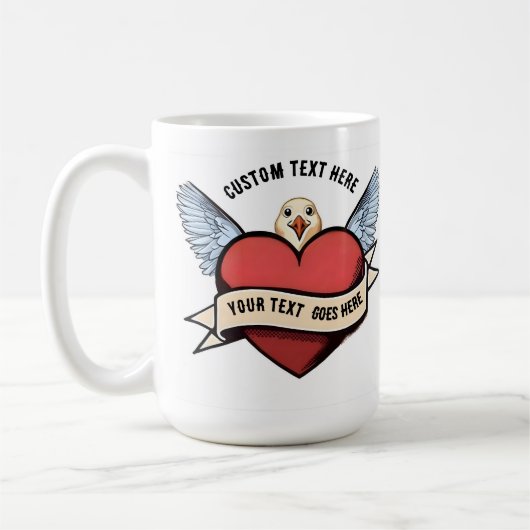 Custom Text | Heart Funny Seagull Tattoo Kaffeetasse (Links)