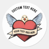 Custom Text | Heart Funny Seagull tattoo Runder Aufkleber (Vorderseite)