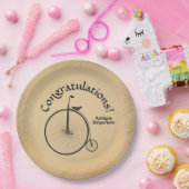 Custom Text High-Wheel Antique Bicycle Rustic  Pappteller (Party)