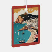 Custom Text Ibiza, Spanien Reiseplakat Ornament Aus Metall (Vorderseite Rechts)