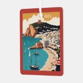 Custom Text Ibiza, Spanien Reiseplakat Ornament Aus Metall (Vorderseite links)