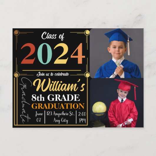 Custom Text & Image Hello Summer Funny Abschluss Ankündigungspostkarte (Rückseite)