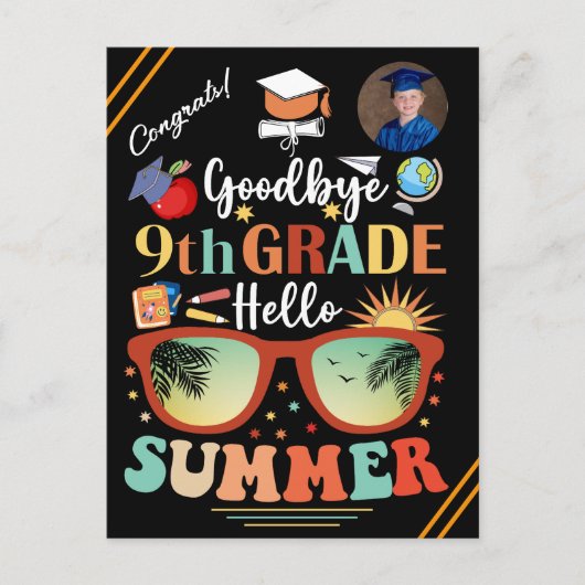 Custom Text & Image Hello Summer Funny Abschluss Ankündigungspostkarte (Vorderseite)