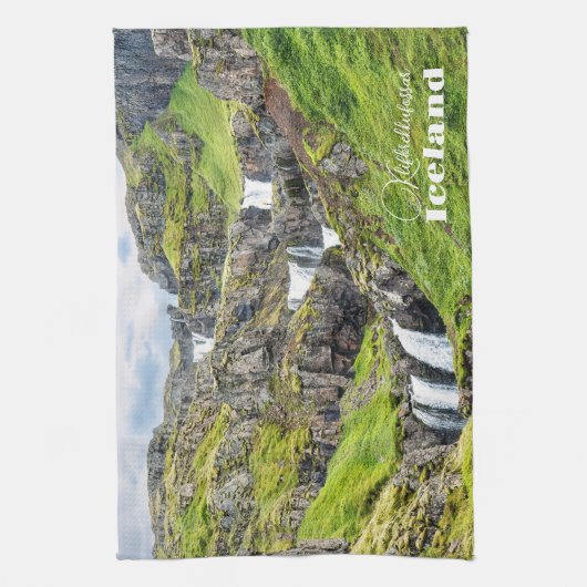Custom Text Klifbrekkufossar, Island Geschirrtuch (Vertikal)