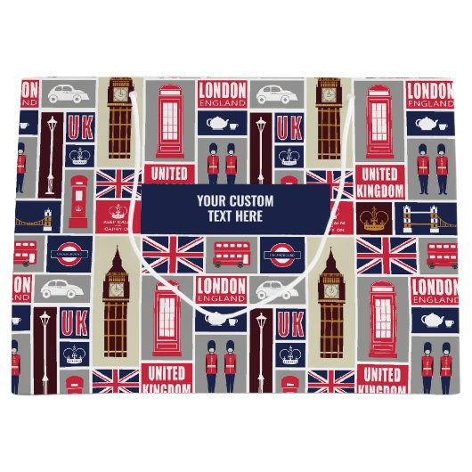 Custom Text London UK Icons Große Geschenktüte (Vorderseite)