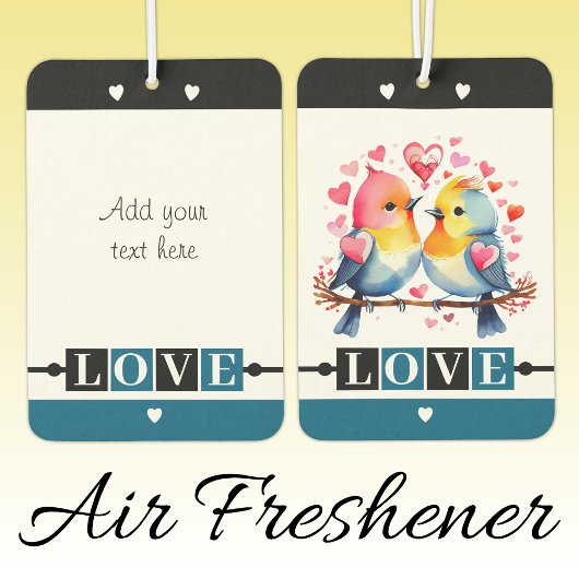 Custom text lovebirds romantic Valentine blue Autolufterfrischer