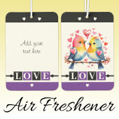Custom text lovebirds romantic Valentine purple Autolufterfrischer