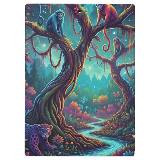 Custom Text Magical Jungle Monkeys & Leopard Klemmbrett (Rückseite)