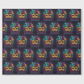Custom Text Mardi Gras Mask Feathers Geschenkpapier (Flach)