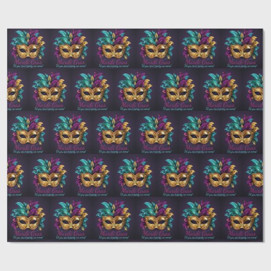 Custom Text Mardi Gras Mask Feathers Geschenkpapier (Flach)
