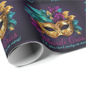 Custom Text Mardi Gras Mask Feathers Geschenkpapier (Rolleneckpunkt)
