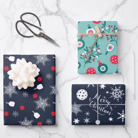 Custom text marineblau 💙 pickleball Weihnachten Geschenkpapier Set (Vorderseite)