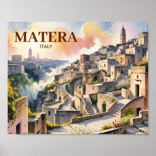  Custom Text Matera Italy Travel Sassi di Matera Poster (Vorne)