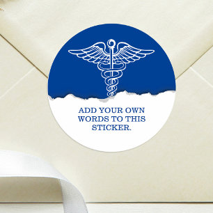 Custom Text Medical Caduceus Blue Runder Aufkleber