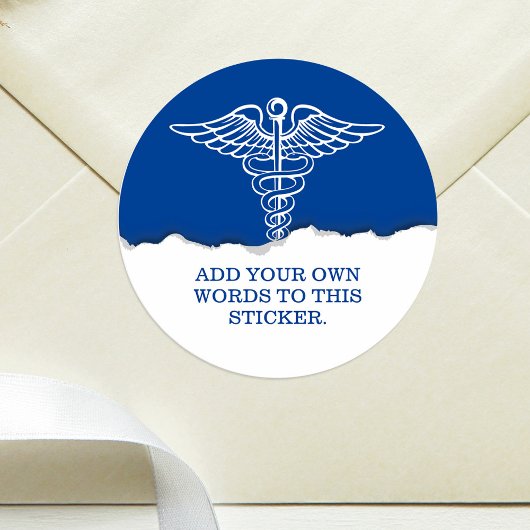 Custom Text Medical Caduceus Blue Runder Aufkleber