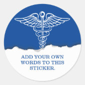 Custom Text Medical Caduceus Blue Runder Aufkleber (Vorderseite)