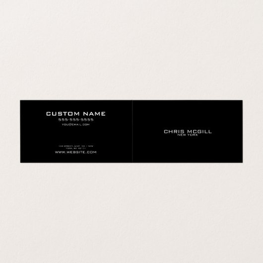 CUSTOM TEXT - Minimalistisch Schwarz Visitenkarten (Außenseite Aufgefaltet)