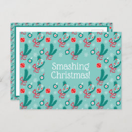 Custom text Minty green Tennis Weihnachten Postkarte