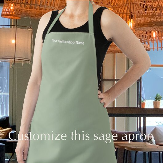 Custom Text Modern Sage Green Coffee Shop Schürze