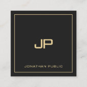 Custom Text Monogram Luxus elegant Schwarz und Gol Quadratische Visitenkarte (Vorderseite)