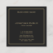Custom Text Monogram Luxus elegant Schwarz und Gol Quadratische Visitenkarte (Rückseite)