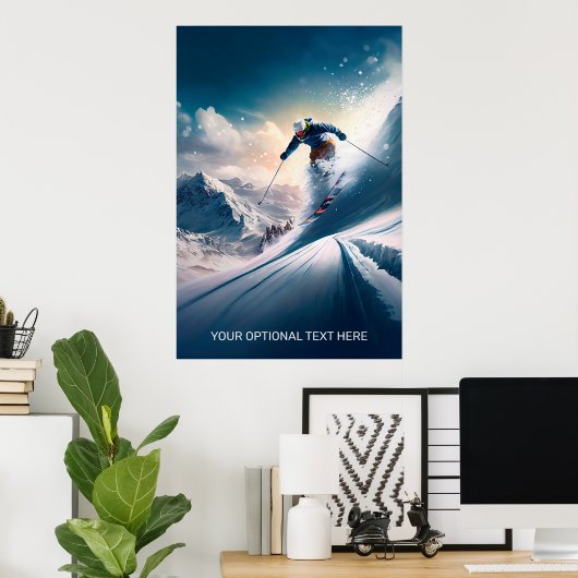 Custom Text Mountain Skier Poster (Heimbüro)