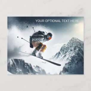 Custom Text Mountain Skier Postkarte