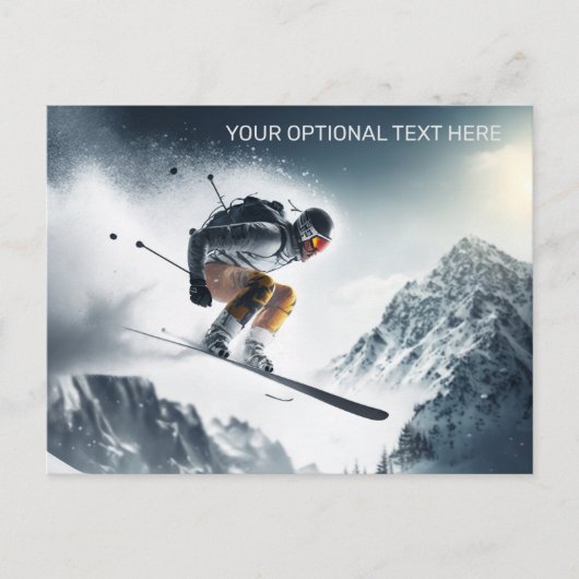 Custom Text Mountain Skier Postkarte (Vorderseite)