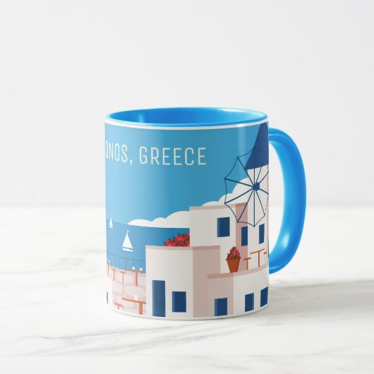 Custom Text Mykonos Griechenland Tasse (VorderseiteRechts)