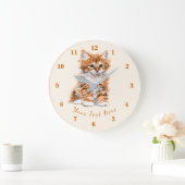 Custom Text / Name Clock with Little Kitten Große Wanduhr (Zuhause)