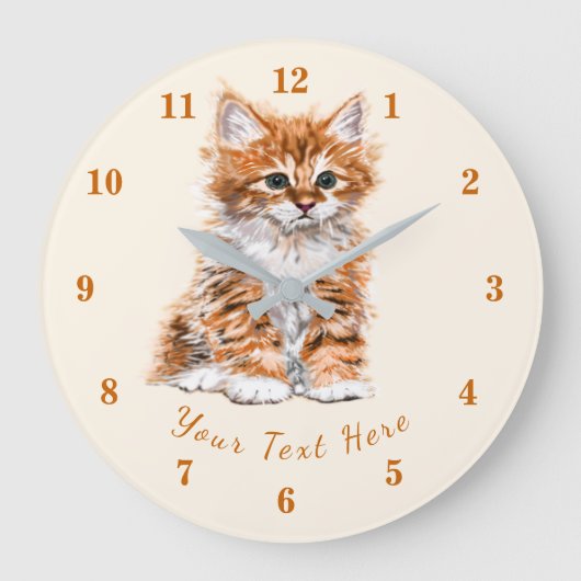 Custom Text / Name Clock with Little Kitten Große Wanduhr (Vorderseite)