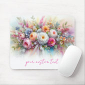 Custom Text Name Modern Elegant Watercolor Flowers Mousepad (Mit Mouse)