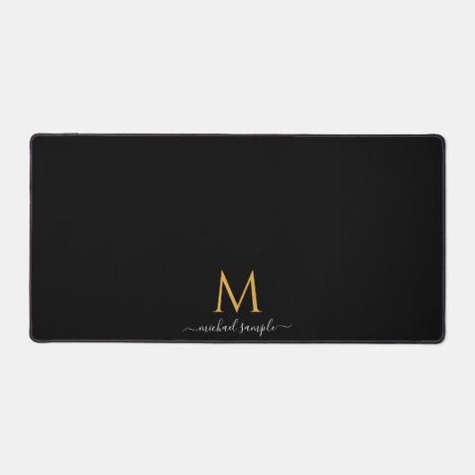 Custom Text Name Script Monogram Black Gold Simple Schreibtischunterlage (Vorderseite)