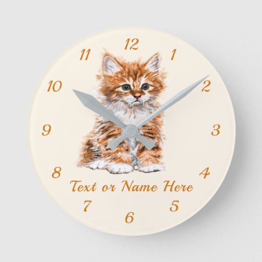 Custom Text Name Wall Clock - Little Kitten Runde Wanduhr (Vorderseite)