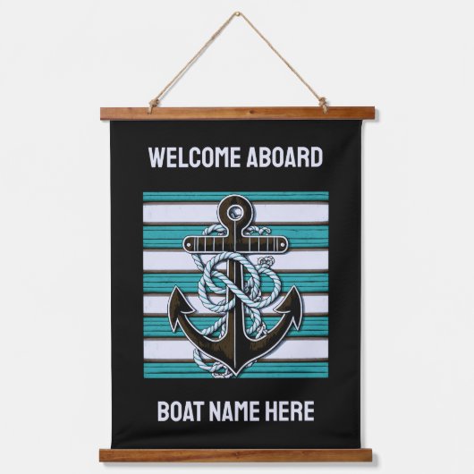 Custom Text Nautical Anchor Wandteppich Mit Holzrahmen (Vorderseite)